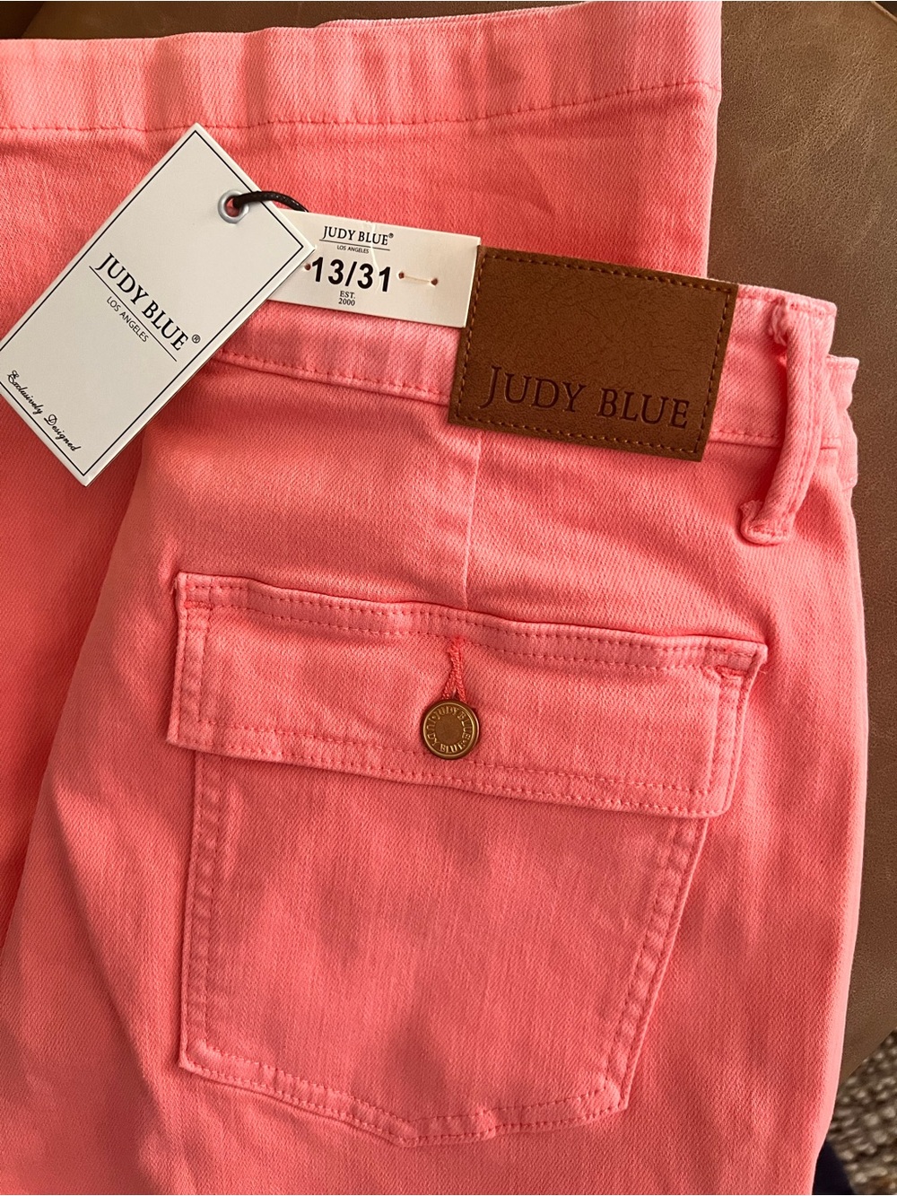 JUDY BLUE Cargo Pink Peggy High Rise
Straight Denim Jeans Pants - Picture 6 of 8